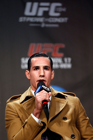MONTREAL, CANADA - NOVEMBER 16: Rory MacDonald interacts with fans during a Q&A session before the official UFC 154 weigh in at New City Gas on November 16, 2012 in Montreal, Quebec, Canada. (Photo by Josh Hedges/Zuffa LLC/Zuffa LLC via Getty Images)