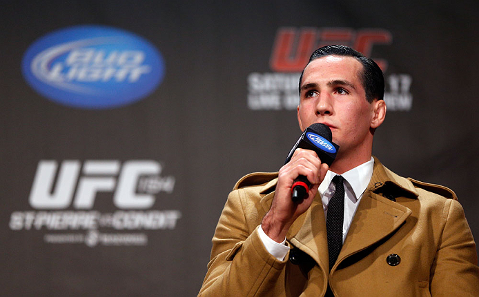 MONTREAL, CANADA - NOVEMBER 16: Rory MacDonald interacts with fans during a Q&A session before the official UFC 154 weigh in at New City Gas on November 16, 2012 in Montreal, Quebec, Canada. (Photo by Josh Hedges/Zuffa LLC/Zuffa LLC via Getty Images)