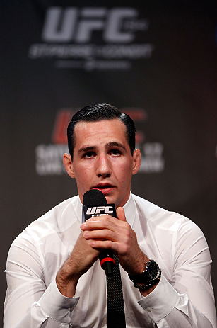 MONTREAL, CANADA - NOVEMBER 16: Rory MacDonald interacts with fans during a Q&A session before the official UFC 154 weigh in at New City Gas on November 16, 2012 in Montreal, Quebec, Canada. (Photo by Josh Hedges/Zuffa LLC/Zuffa LLC via Getty Images)