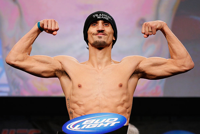 MONTREAL, CANADA - NOVEMBER 16:  Pablo Garza weighs in during the official UFC 154 weigh in at New City Gas on November 16, 2012 in Montreal, Quebec, Canada.  (Photo by Josh Hedges/Zuffa LLC/Zuffa LLC via Getty Images)