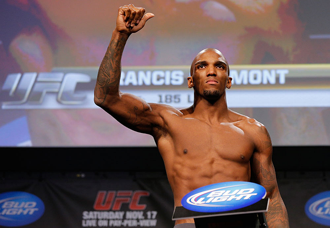 MONTREAL, CANADA - NOVEMBER 16: Francis Carmont weighs in during the official UFC 154 weigh in at New City Gas on November 16, 2012 in Montreal, Quebec, Canada. (Photo by Josh Hedges/Zuffa LLC/Zuffa LLC via Getty Images)