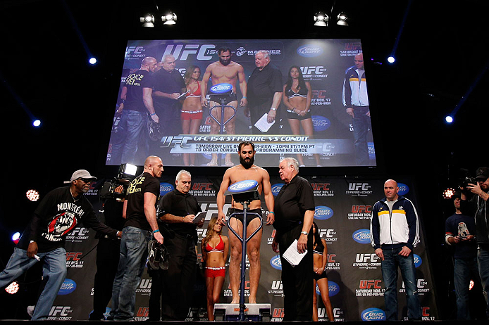 MONTREAL, CANADA - NOVEMBER 16: Johny Hendricks weighs in during the official UFC 154 weigh in at New City Gas on November 16, 2012 in Montreal, Quebec, Canada. (Photo by Josh Hedges/Zuffa LLC/Zuffa LLC via Getty Images)