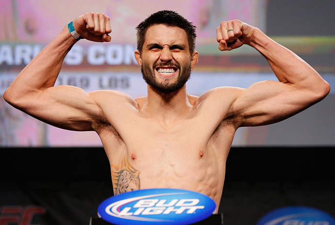 MONTREAL, CANADA - NOVEMBER 16: Carlos Condit weighs in during the official UFC 154 weigh in at New City Gas on November 16, 2012 in Montreal, Quebec, Canada. (Photo by Josh Hedges/Zuffa LLC/Zuffa LLC via Getty Images)