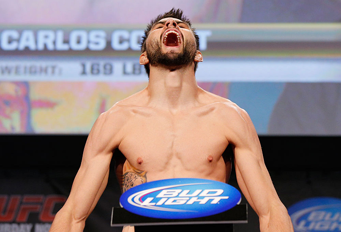MONTREAL, CANADA - NOVEMBER 16: Carlos Condit weighs in during the official UFC 154 weigh in at New City Gas on November 16, 2012 in Montreal, Quebec, Canada. (Photo by Josh Hedges/Zuffa LLC/Zuffa LLC via Getty Images)