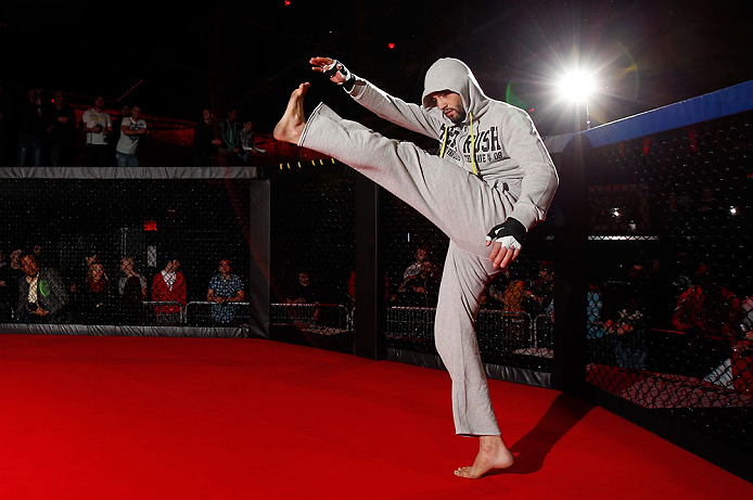 MONTREAL, CANADA - NOVEMBER 15:  Carlos Condit works out for media and fans during an open training session ahead of UFC 154 at New City Gas on November 15, 2012 in Montreal, Quebec, Canada.  (Photo by Josh Hedges/Zuffa LLC/Zuffa LLC via Getty Images)
