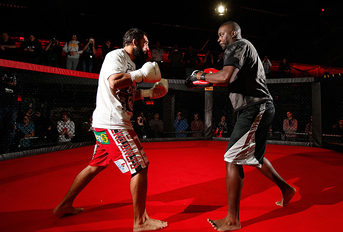 MONTREAL, CANADA - NOVEMBER 15:  Johny Hendricks works out for media and fans during an open training session ahead of UFC 154 at New City Gas on November 15, 2012 in Montreal, Quebec, Canada.  (Photo by Josh Hedges/Zuffa LLC/Zuffa LLC via Getty Images)
