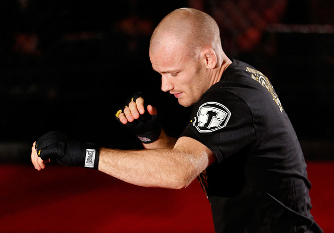 MONTREAL, CANADA - NOVEMBER 15:  ]Martin Kampmann works out for media and fans during an open training session ahead of UFC 154 at New City Gas on November 15, 2012 in Montreal, Quebec, Canada.  (Photo by Josh Hedges/Zuffa LLC/Zuffa LLC via Getty Images)