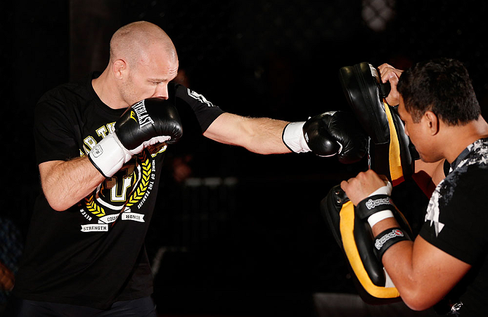 MONTREAL, CANADA - NOVEMBER 15:  ]Martin Kampmann works out for media and fans during an open training session ahead of UFC 154 at New City Gas on November 15, 2012 in Montreal, Quebec, Canada.  (Photo by Josh Hedges/Zuffa LLC/Zuffa LLC via Getty Images)