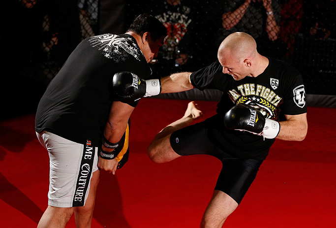 MONTREAL, CANADA - NOVEMBER 15:  ]Martin Kampmann works out for media and fans during an open training session ahead of UFC 154 at New City Gas on November 15, 2012 in Montreal, Quebec, Canada.  (Photo by Josh Hedges/Zuffa LLC/Zuffa LLC via Getty Images)
