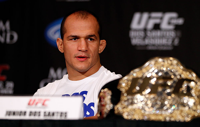 LAS VEGAS, NV - DECEMBER 27: UFC heavyweight champion Junior dos Santos interacts with media during the final UFC 155 pre-fight press conference on December 27, 2012 at MGM Grand in Las Vegas, Nevada. (Photo by Josh Hedges/Zuffa LLC/Zuffa LLC via Getty Images)