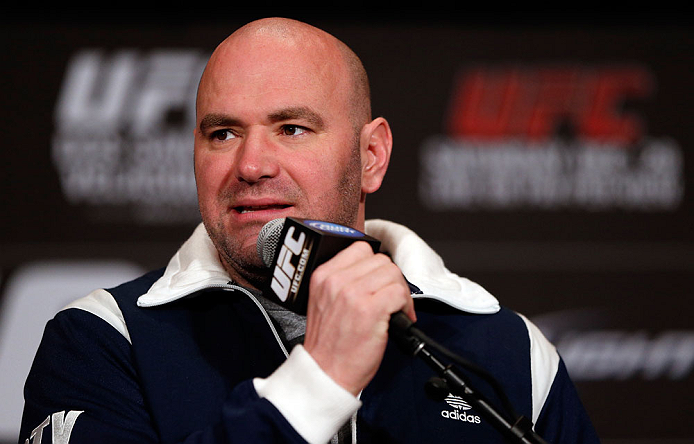 LAS VEGAS, NV - DECEMBER 27: UFC President Dana White during the final UFC 155 pre-fight press conference on December 27, 2012 at MGM Grand in Las Vegas, Nevada. (Photo by Josh Hedges/Zuffa LLC/Zuffa LLC via Getty Images)