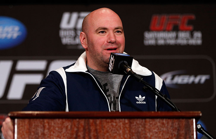 LAS VEGAS, NV - DECEMBER 27: UFC President Dana White during the final UFC 155 pre-fight press conference on December 27, 2012 at MGM Grand in Las Vegas, Nevada. (Photo by Josh Hedges/Zuffa LLC/Zuffa LLC via Getty Images)
