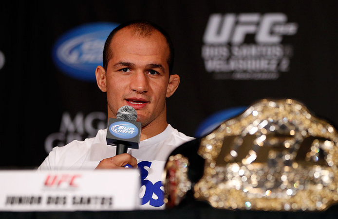 LAS VEGAS, NV - DECEMBER 27: UFC heavyweight champion Junior dos Santos interacts with media during the final UFC 155 pre-fight press conference on December 27, 2012 at MGM Grand in Las Vegas, Nevada. (Photo by Josh Hedges/Zuffa LLC/Zuffa LLC via Getty Images)