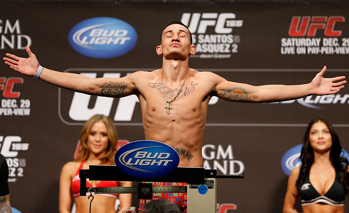LAS VEGAS, NV - DECEMBER 28: Max Holloway weighs in during the UFC 155 weigh-in on December 28, 2012 at MGM Grand Garden Arena in Las Vegas, Nevada. (Photo by Josh Hedges/Zuffa LLC/Zuffa LLC via Getty Images)