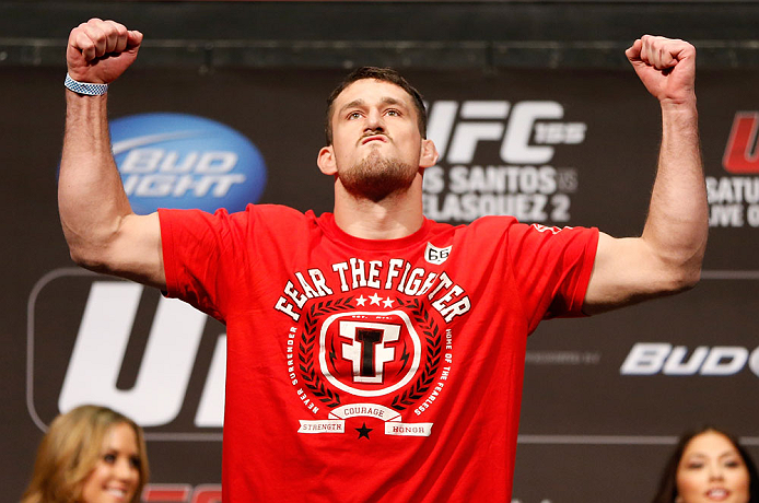 LAS VEGAS, NV - DECEMBER 28: Phil De Fries flexes during the UFC 155 weigh-in on December 28, 2012 at MGM Grand Garden Arena in Las Vegas, Nevada. (Photo by Josh Hedges/Zuffa LLC/Zuffa LLC via Getty Images)