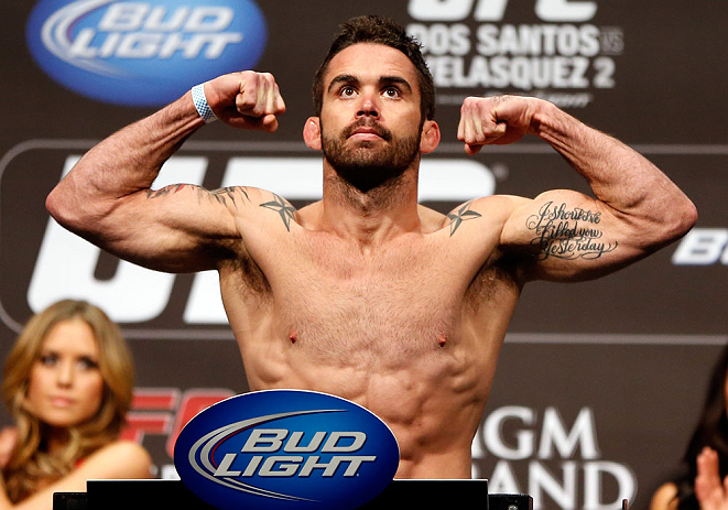 LAS VEGAS, NV - DECEMBER 28: Jamie Varner flexes during the UFC 155 weigh-in on December 28, 2012 at MGM Grand Garden Arena in Las Vegas, Nevada. (Photo by Josh Hedges/Zuffa LLC/Zuffa LLC via Getty Images)