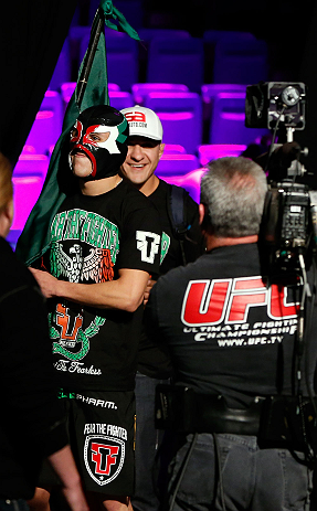 LAS VEGAS, NV - DECEMBER 28: Erik Perez enters the arena during the UFC 155 weigh-in on December 28, 2012 at MGM Grand Garden Arena in Las Vegas, Nevada. (Photo by Josh Hedges/Zuffa LLC/Zuffa LLC via Getty Images)