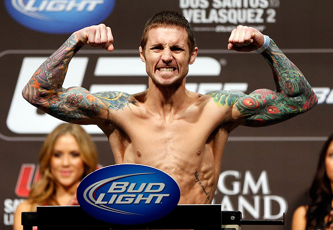 LAS VEGAS, NV - DECEMBER 28: Eddie Wineland flexes during the UFC 155 weigh-in on December 28, 2012 at MGM Grand Garden Arena in Las Vegas, Nevada. (Photo by Josh Hedges/Zuffa LLC/Zuffa LLC via Getty Images)