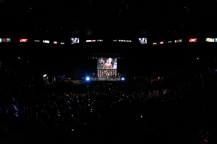LAS VEGAS, NV - DECEMBER 28: UFC Heavyweight Champion Junior dos Santos weighs in during the UFC 155 weigh-in on December 28, 2012 at MGM Grand Garden Arena in Las Vegas, Nevada. (Photo by Josh Hedges/Zuffa LLC/Zuffa LLC via Getty Images)
