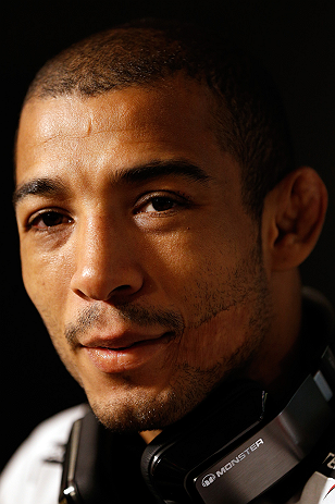 LAS VEGAS, NV - JANUARY 31:  UFC featherweight champion Jose Aldo interacts with media during the UFC 156 Ultimate Media Day on January 31, 2013 at the Mandalay Bay in Las Vegas, Nevada.  (Photo by Josh Hedges/Zuffa LLC/Zuffa LLC via Getty Images)
