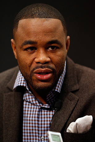 LAS VEGAS, NV - JANUARY 31:  Rashad Evans interacts with media during the UFC 156 Ultimate Media Day on January 31, 2013 at the Mandalay Bay in Las Vegas, Nevada.  (Photo by Josh Hedges/Zuffa LLC/Zuffa LLC via Getty Images)