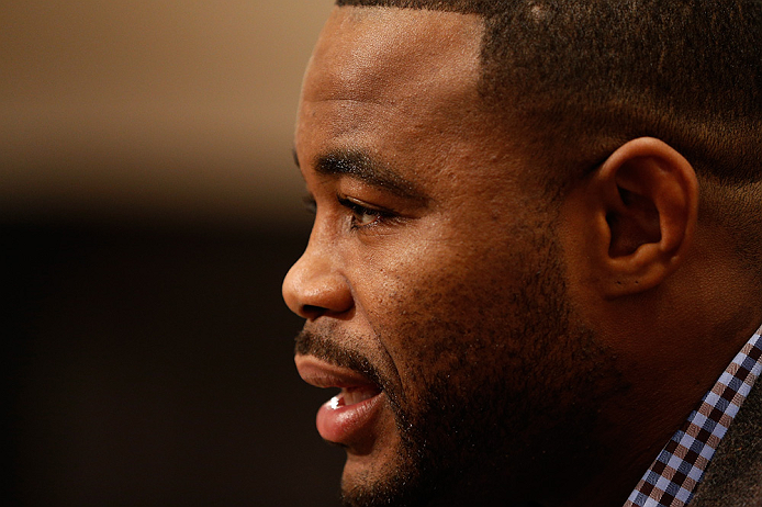 LAS VEGAS, NV - JANUARY 31:  Rashad Evans interacts with media during the UFC 156 Ultimate Media Day on January 31, 2013 at the Mandalay Bay in Las Vegas, Nevada.  (Photo by Josh Hedges/Zuffa LLC/Zuffa LLC via Getty Images)