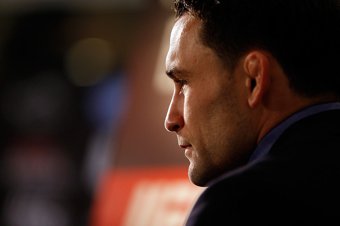 LAS VEGAS, NV - JANUARY 31:  Frankie Edgar interacts with media during the UFC 156 Ultimate Media Day on January 31, 2013 at the Mandalay Bay in Las Vegas, Nevada.  (Photo by Josh Hedges/Zuffa LLC/Zuffa LLC via Getty Images)