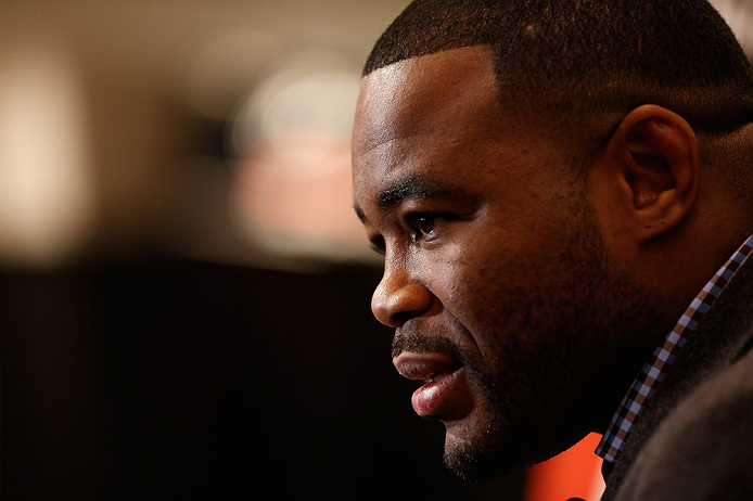 LAS VEGAS, NV - JANUARY 31:  Rashad Evans interacts with media during the UFC 156 Ultimate Media Day on January 31, 2013 at the Mandalay Bay in Las Vegas, Nevada.  (Photo by Josh Hedges/Zuffa LLC/Zuffa LLC via Getty Images)