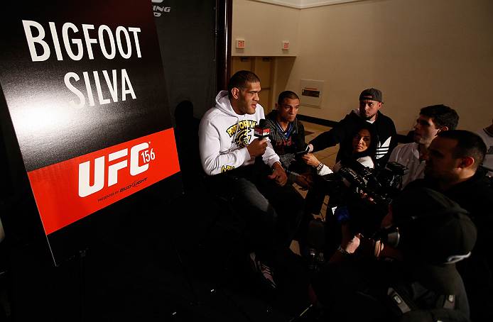 LAS VEGAS, NV - JANUARY 31:  Antonio "Bigfoot" Silva interacts with media during the UFC 156 Ultimate Media Day on January 31, 2013 at the Mandalay Bay in Las Vegas, Nevada.  (Photo by Josh Hedges/Zuffa LLC/Zuffa LLC via Getty Images)