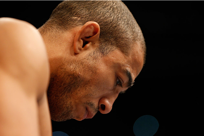 NEWARK, NJ - FEBRUARY 01:  Jose Aldo stands in his corner before his featherweight championship fight against Ricardo Lamas at the UFC 169 event inside the Prudential Center on February 1, 2014 in Newark, New Jersey. (Photo by Josh Hedges/Zuffa LLC/Zuffa LLC via Getty Images)