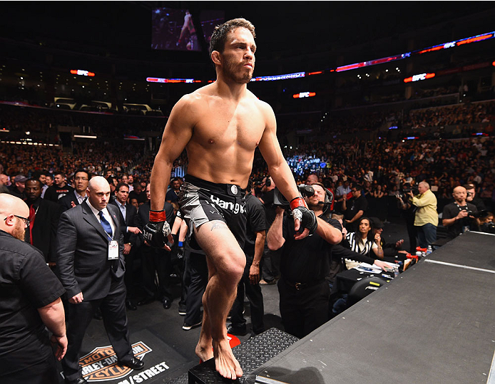Jake Ellenberger enters the Octagon before facing Josh Koscheck in their welterweight bout during the UFC 184 event at Staples Center on February 28, 2015 in Los Angeles, CA. (Photo by Jeff Bottari/Zuffa LLC)