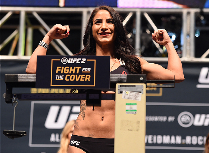 Tecia Torres weighs in during the UFC 194 weigh-in inside MGM Grand Garden Arena on December 10, 2015 in Las Vegas, Nevada. (Photo by Josh Hedges/Zuffa LLC)