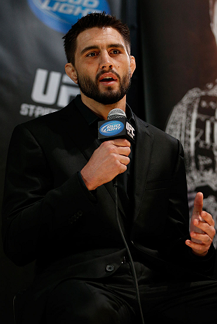 MONTREAL, CANADA - NOVEMBER 14:  Carlos Condit interacts with media and fans during the final pre-fight press conference ahead of UFC 154 at New City Gas on November 14, 2012 in Montreal, Quebec, Canada.  (Photo by Josh Hedges/Zuffa LLC/Zuffa LLC via Getty Images)