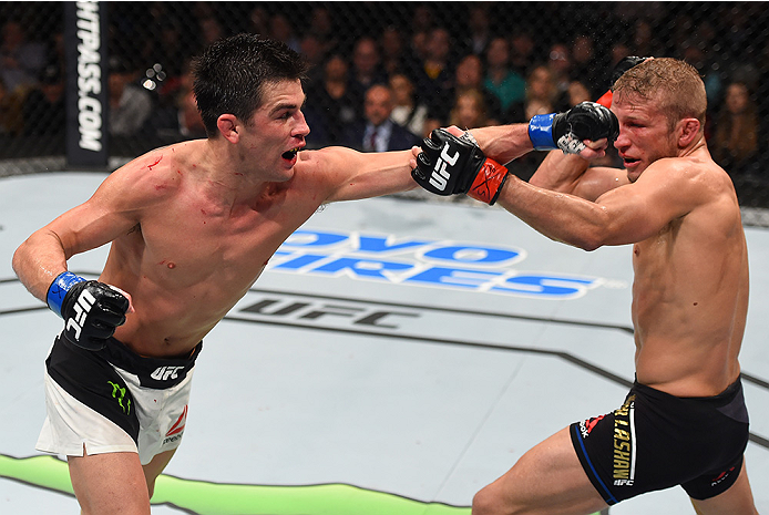 Dominick Cruz punches TJ Dillashaw at Fight Night Boston to take the bantamweight title