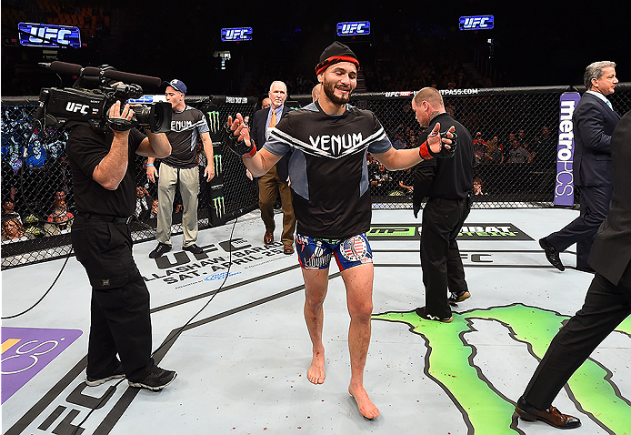 FAIRFAX, VA - APRIL 04: Jorge Masvidal reacts after losing by split decision to Al Iaquinta in their lightweight fight during the UFC Fight Night event at the Patriot Center on April 4, 2015 in Fairfax, Virginia. (Photo by Josh Hedges/Zuffa LLC/Zuffa LLC via Getty Images)