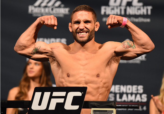 FAIRFAX, VA - APRIL 03: Chad Mendes weighs in. (Photo by Josh Hedges/Zuffa LLC)