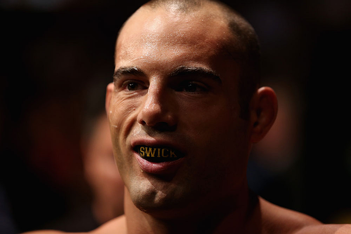 LOS ANGELES, CA - AUGUST 04:  Mike Swick prepares to take on Damarques Johnson in their welterweight bout during UFC on FOX at Staples Center on August 4, 2012 in Los Angeles, California.  (Photo by Josh Hedges/Zuffa LLC via Getty Images)