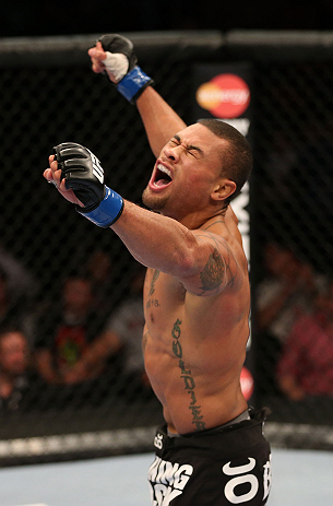 SEATTLE, WA - DECEMBER 08: Abel Trujillo reacts after his victory over Marcus LeVesseur during their lightweight bout at the UFC on FOX event on December 8, 2012 at Key Arena in Seattle, Washington. (Photo by Ezra Shaw/Zuffa LLC/Zuffa LLC via Getty Images) *** Local Caption *** Marcus LeVesseur; Abel Trujillo