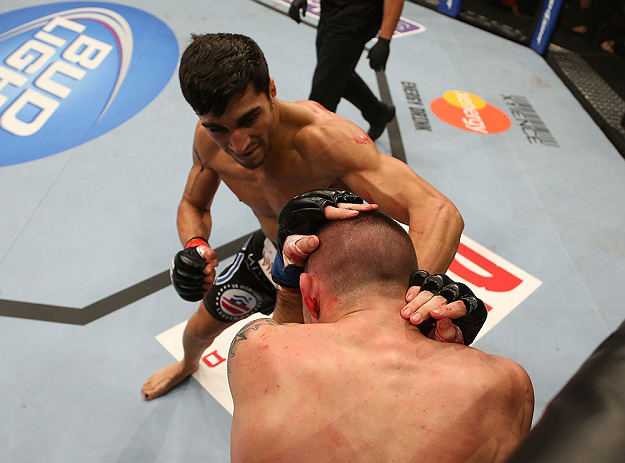SEATTLE, WA - DECEMBER 08: Ramsey Nijem (top) punches Joe Proctor during their lightweight bout at the UFC on FOX event on December 8, 2012 at Key Arena in Seattle, Washington. (Photo by Ezra Shaw/Zuffa LLC/Zuffa LLC via Getty Images) *** Local Caption *** Ramsey Nijem; Joe Proctor