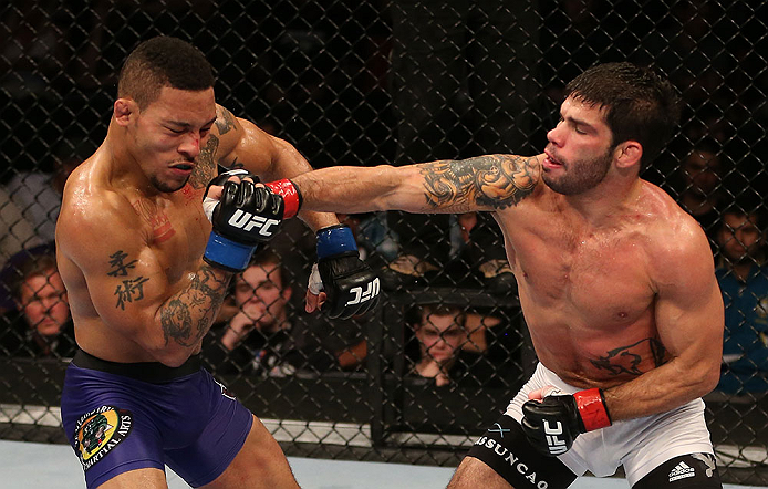 SEATTLE, WA - DECEMBER 08:  [CAPTION] during their bantamweight bout at the UFC on FOX event on December 8, 2012  at Key Arena in Seattle, Washington.  (Photo by Ezra Shaw/Zuffa LLC/Zuffa LLC via Getty Images) *** Local Caption *** Raphael Assuncao; Mike Easton