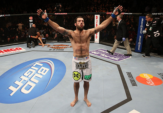SEATTLE, WA - DECEMBER 08: Matt Brown reacts to being declared the winner over Mike Swick after their welterweight bout at the UFC on FOX event on December 8, 2012 at Key Arena in Seattle, Washington. (Photo by Ezra Shaw/Zuffa LLC/Zuffa LLC via Getty Images) *** Local Caption *** Mike Swick; Matt Brown