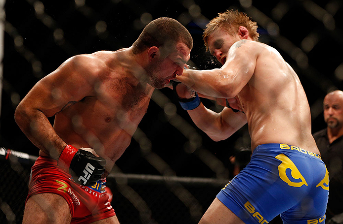 SEATTLE, WA - DECEMBER 08: (L-R) Mauricio Rua punches Alexander Gustafsson during their light heavyweight bout at the UFC on FOX event on December 8, 2012 at Key Arena in Seattle, Washington. (Photo by Josh Hedges/Zuffa LLC/Zuffa LLC via Getty Images) *** Local Caption *** Mauricio Rua; Alexander Gustafsson