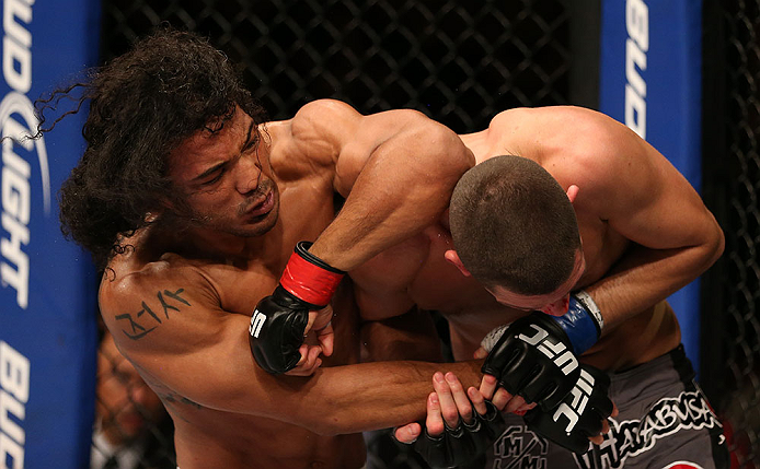 SEATTLE, WA - DECEMBER 08:  [CAPTION] during their lightweight championship bout at the UFC on FOX event on December 8, 2012  at Key Arena in Seattle, Washington.  (Photo by Ezra Shaw/Zuffa LLC/Zuffa LLC via Getty Images) *** Local Caption *** Benson Henderson; Nate Diaz
