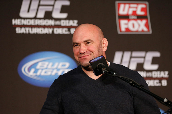 SEATTLE, WA - DECEMBER 06: UFC President Dana White interacts with media during the UFC on FOX press conference on December 6, 2012 at Key Arena in Seattle, Washington. (Photo by Josh Hedges/Zuffa LLC/Zuffa LLC via Getty Images)