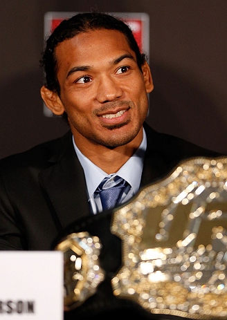 SEATTLE, WA - DECEMBER 06: Benson Henderson interacts with media during the UFC on FOX press conference on December 6, 2012 at Key Arena in Seattle, Washington. (Photo by Josh Hedges/Zuffa LLC/Zuffa LLC via Getty Images)