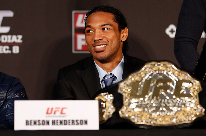 SEATTLE, WA - DECEMBER 06: Benson Henderson interacts with media during the UFC on FOX press conference on December 6, 2012 at Key Arena in Seattle, Washington. (Photo by Josh Hedges/Zuffa LLC/Zuffa LLC via Getty Images)