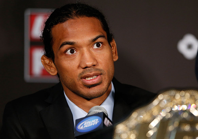 SEATTLE, WA - DECEMBER 06: Benson Henderson interacts with media during the UFC on FOX press conference on December 6, 2012 at Key Arena in Seattle, Washington. (Photo by Josh Hedges/Zuffa LLC/Zuffa LLC via Getty Images)