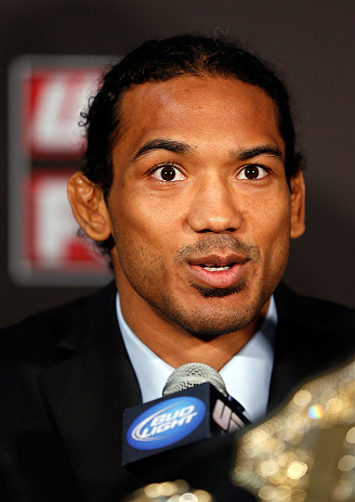 SEATTLE, WA - DECEMBER 06: Benson Henderson interacts with media during the UFC on FOX press conference on December 6, 2012 at Key Arena in Seattle, Washington. (Photo by Josh Hedges/Zuffa LLC/Zuffa LLC via Getty Images)