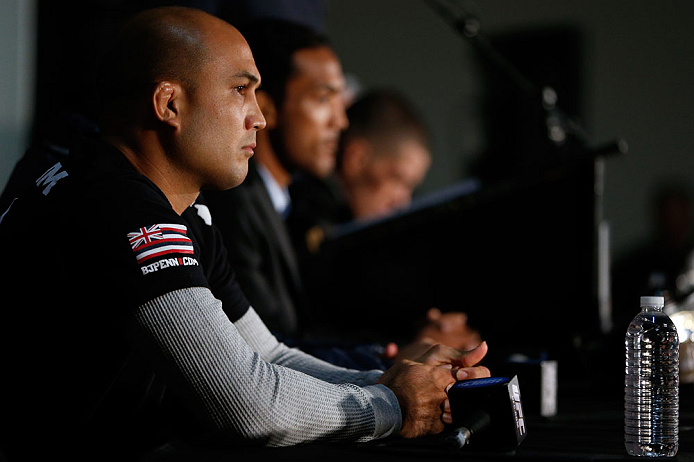 SEATTLE, WA - DECEMBER 06: BJ Penn interacts with media during the UFC on FOX press conference on December 6, 2012 at Key Arena in Seattle, Washington. (Photo by Josh Hedges/Zuffa LLC/Zuffa LLC via Getty Images)