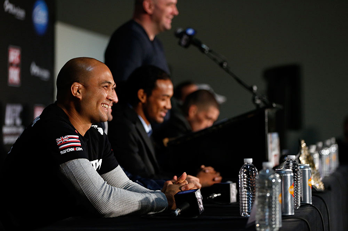 SEATTLE, WA - DECEMBER 06: BJ Penn interacts with media during the UFC on FOX press conference on December 6, 2012 at Key Arena in Seattle, Washington. (Photo by Josh Hedges/Zuffa LLC/Zuffa LLC via Getty Images)